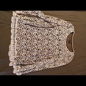 Hannah maroon & cream lace long sleeve top large